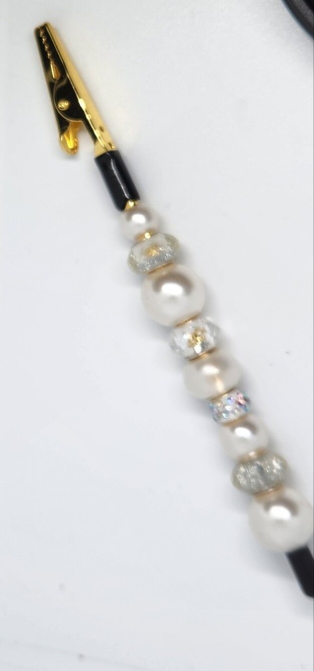 Pearl and Crystal Beaded Lanyard Clip with Gold Hardware